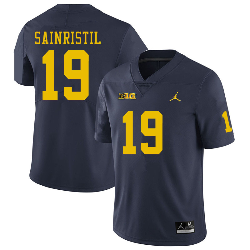 Men #19 Mike Sainristil Michigan Wolverines College Football Jerseys Sale-Navy